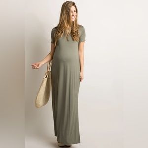 PinkBlush Olive Basic Side Slit Maternity Maxi Dress